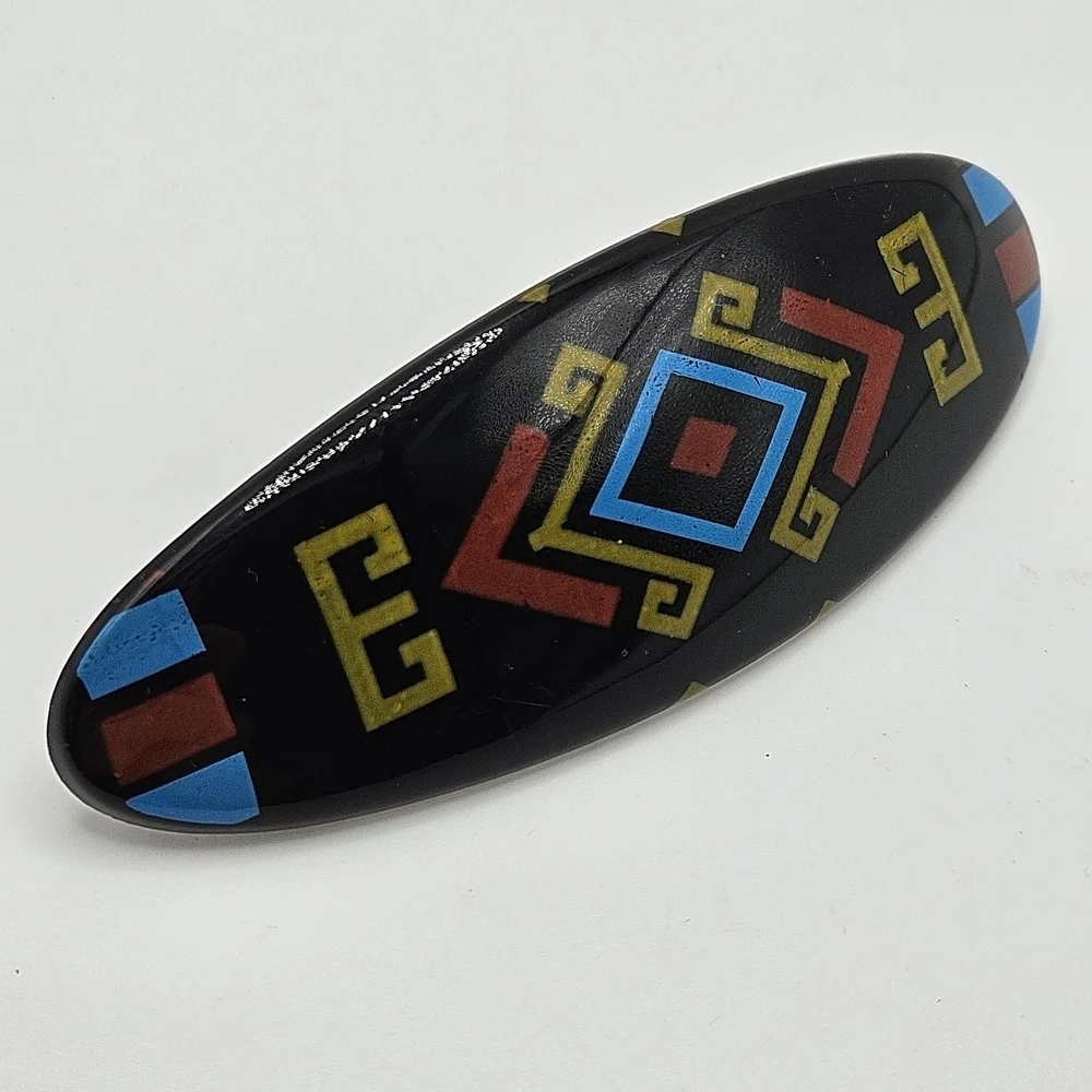 VINTAGE Southwestern Black Lucite Plastic Hair French Barrette Made in France